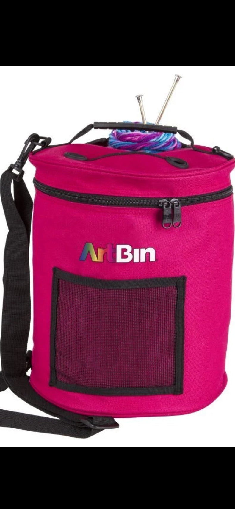 Raspberry pink Yarn Drum Art bin wool knitting croquet tote skeins storage