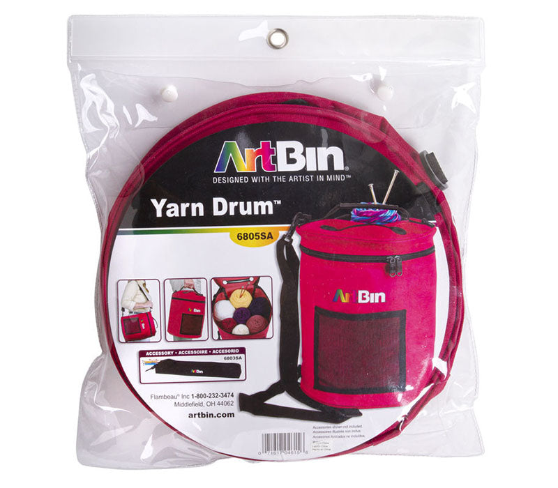 Raspberry pink Yarn Drum Art bin wool knitting croquet tote skeins storage