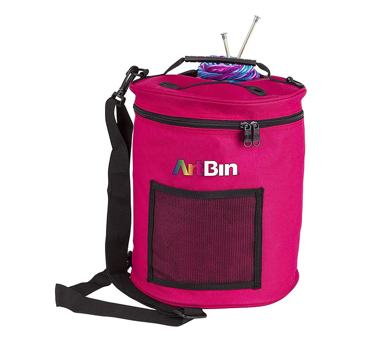 Raspberry pink Yarn Drum Art bin wool knitting croquet tote skeins storage