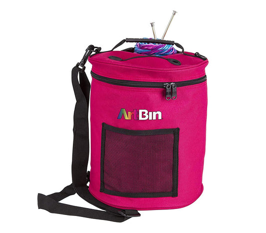 Raspberry pink Yarn Drum Art bin wool knitting croquet tote skeins storage